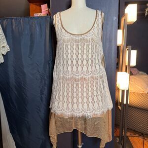 Cream Lace & Gold Layered Slip Dress – NWT Altar'd State (S)